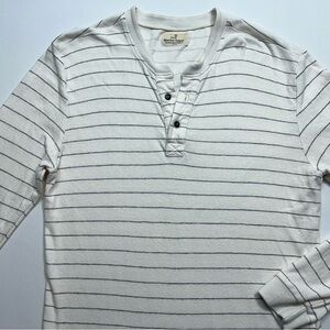 Marine Layer Henley Shirt Mens Size Small White Striped Polyester Cotton Rayon